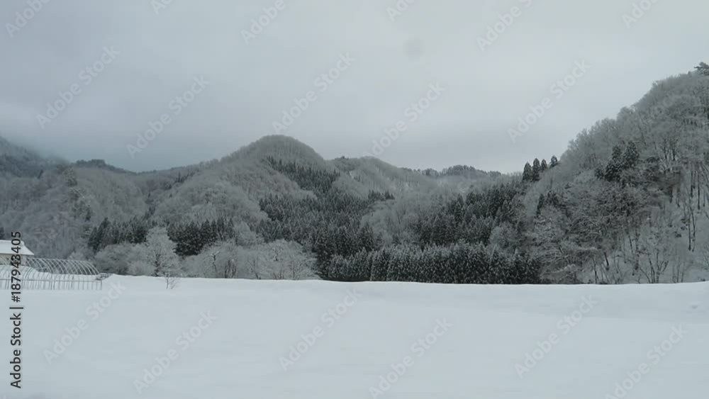 冬の秋田県 山に降る雪 冬の秋田県 山に降る雪
