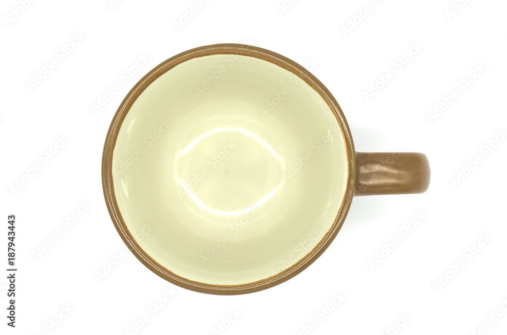 Top view empty Orange Ceramic cup isolated on white background of file with Clipping Path .