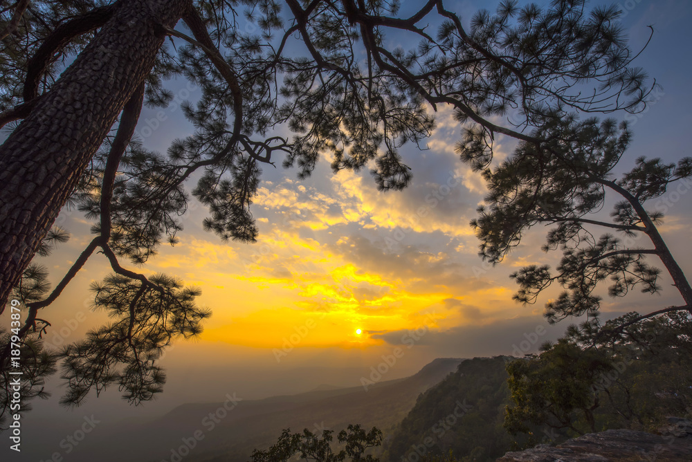 Mountain at Sunset, Phu Kradueng National Park, Loei Province, thailand Mountain at Sunset, Phu Kradueng National Park, Loei Province, thailand