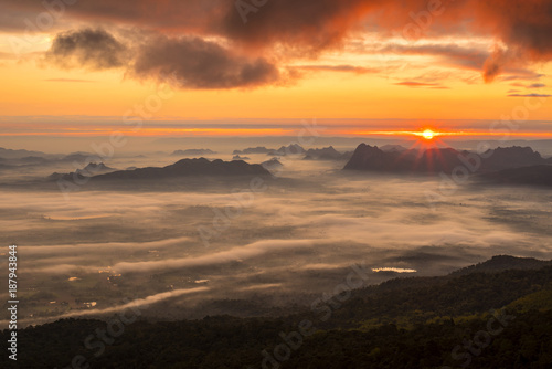 Sunrise And Mist On Mountain  Phu Kradueng National Park  Loei Province  thailand