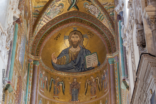 Canvas Print gloldener Mosaik Jesus in der Kathetrale in Cafalu Sizilien