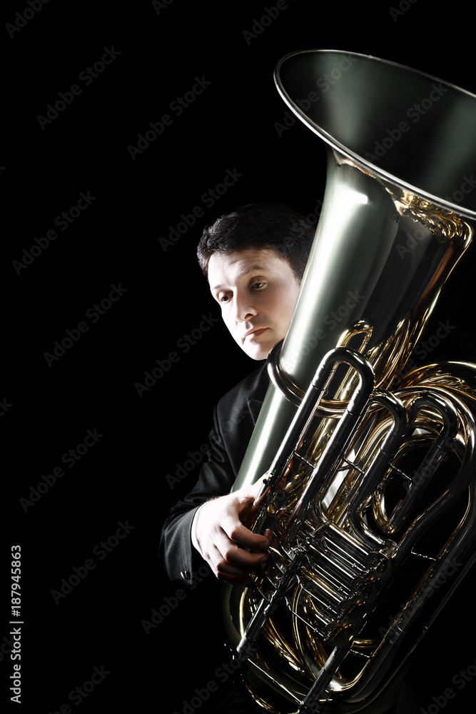 Photo sur Toile Instrument de cuivre tuba. Joueur de cor musicien classique  - Nikkel-Art.fr