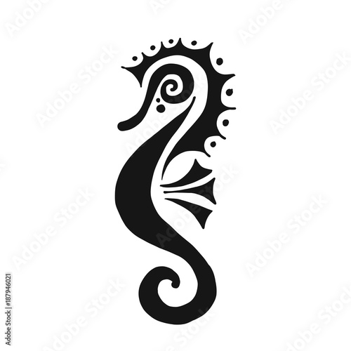 Seahorse silhouette, sketch for your design photo