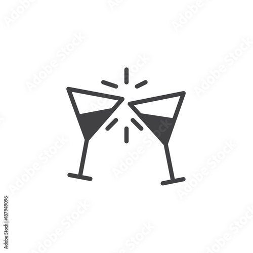 Toast, clinking glasses icon vector, filled flat sign, solid pictogram isolated on white. Celebration symbol, logo illustration.