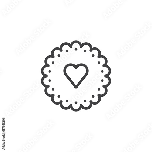 Heart cookie line icon, outline vector sign, linear style pictogram isolated on white. Symbol, logo illustration. Editable stroke