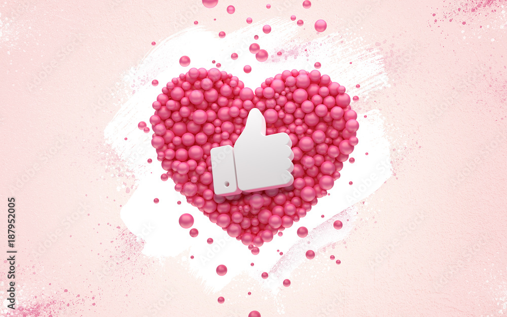 Followers thank you Pink heart and red balloons, ball. 3D Illustration for Social Network friends, followers, Web user Thank you celebrate of subscribers or followers and likes.