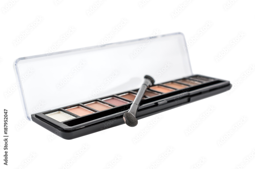Set of makeup eyeshadows with brush. Isolated on white. Set of makeup eyeshadows with brush. Isolated on white.