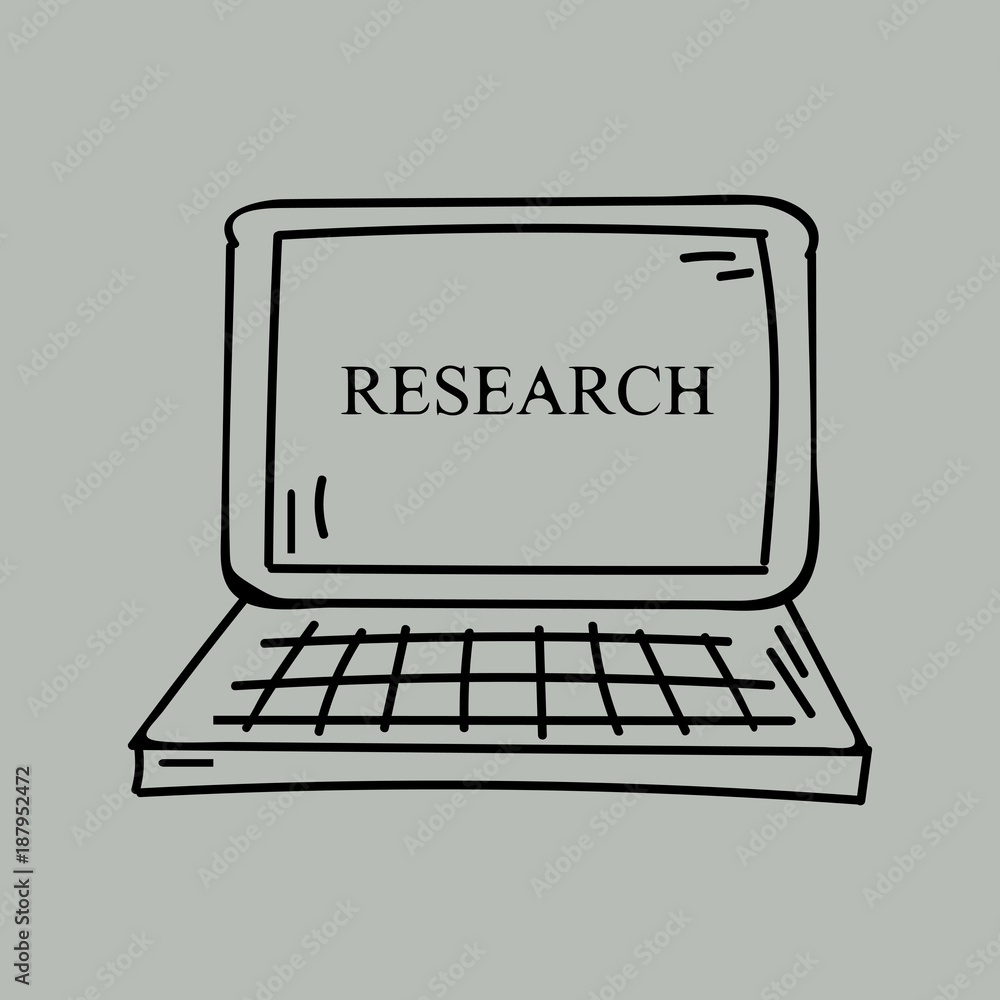 A computer hand painted. Business illustration with the inscription:research A computer hand painted. Business illustration with the inscription:research