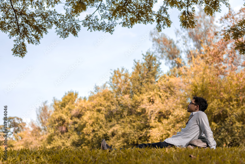 man relaxing in nature park. man relaxing in nature park.