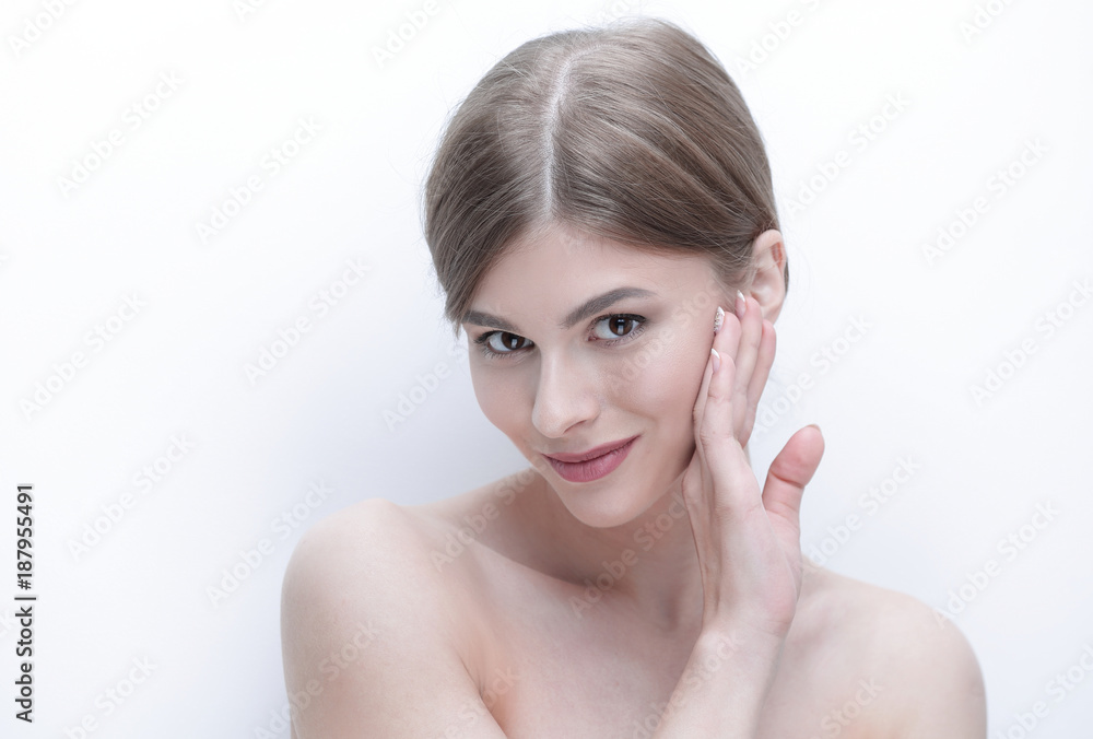 closeup face of a beautiful young woman.