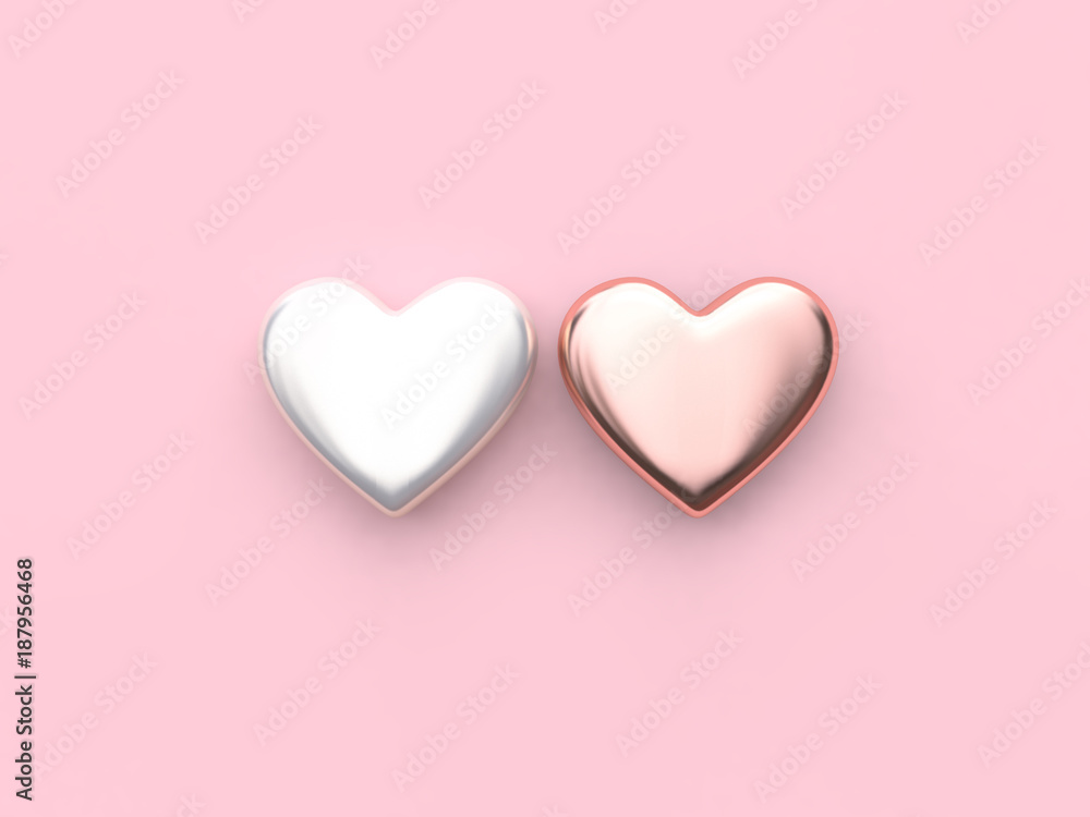 metallic white pink heart valentine concept 3d rendering