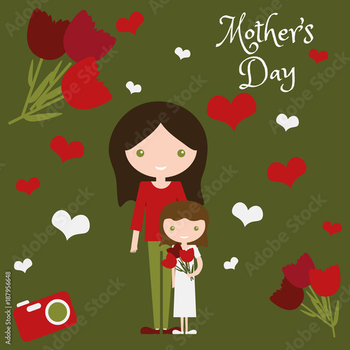 Mother day art design mom and daughter with flowers