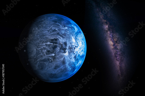 Landscape with Milky way galaxy. Earth view from space with Milky way galaxy. (Elements of this image furnished by NASA)