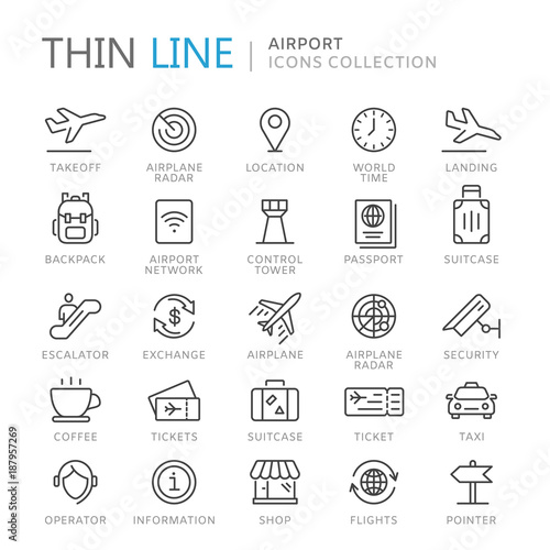 Collection of airport thin line icons