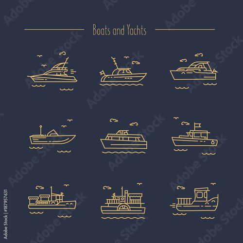 Fototapeta Naklejka Na Ścianę i Meble -  Ships, yachts contour icons