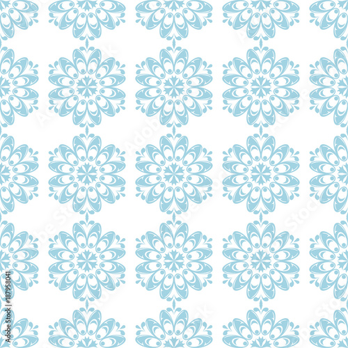 Blue floral seamless pattern on white background