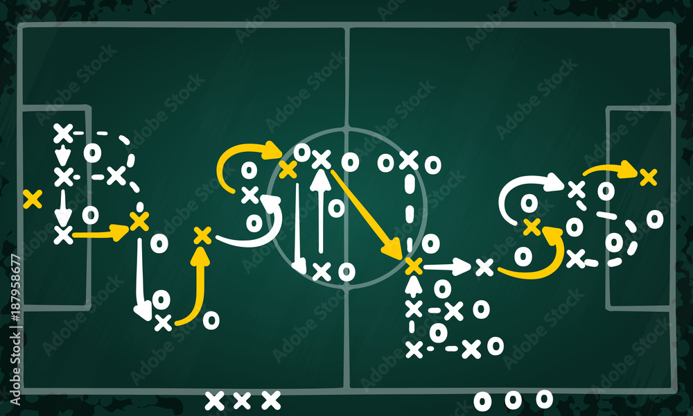 Business strategy concept vector with white and yellow marks on soccer tactic chalkboard