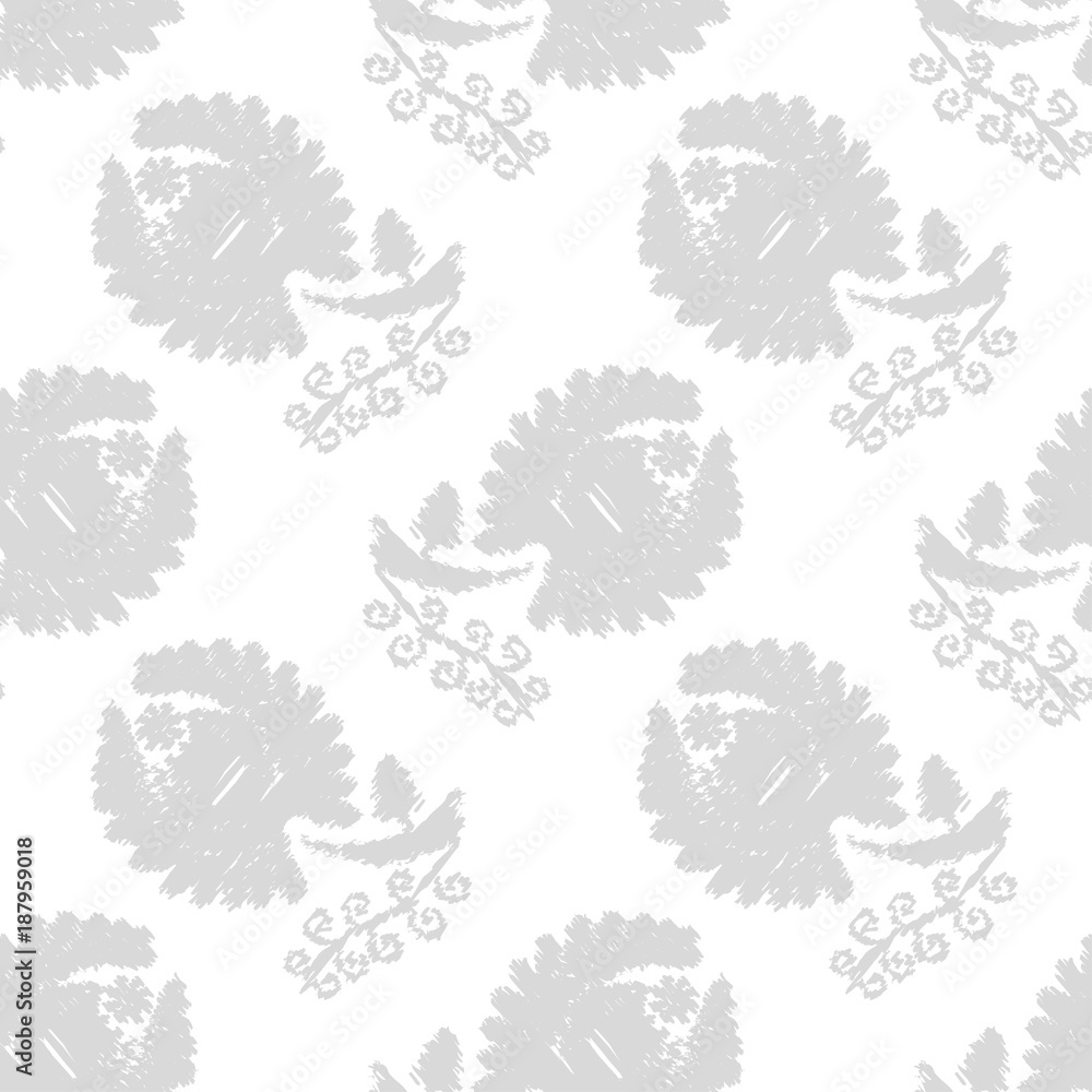 Fototapeta premium White flowers on a gray background. White lace Texture. Seamless background.
