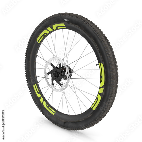 Rear wheel of a mountain bike isolated on white. 3D illustration