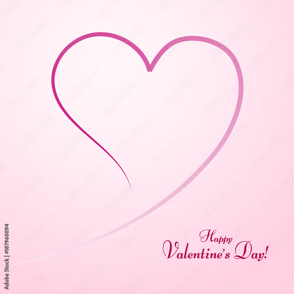 Drawing of the heart Pink line in the shape of heart Text of Happy Valentine's Day Symbol of love and marriage Template for greeting card banner poster Valentine's Day Decorative design element Vector