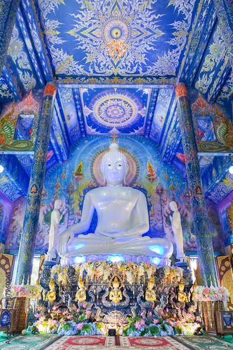 Very beautiful buddha image in the chapel of Wat Rong Sua Ten or Rong Sua Ten temple. This place is the popular attraction for Chiang Rai trip.