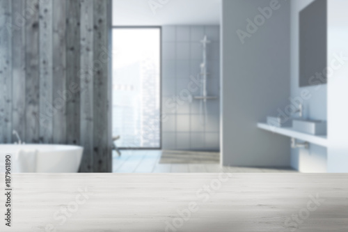 Wooden bathroom interior blurred