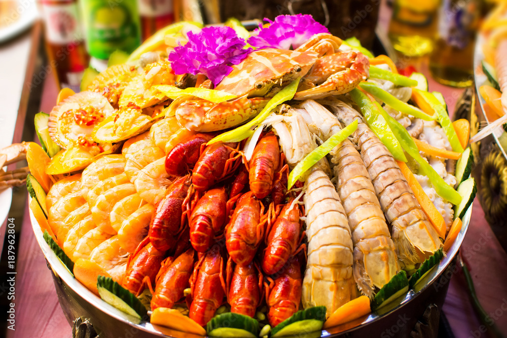 Various seafood arranged on the market street Various seafood arranged on the market street