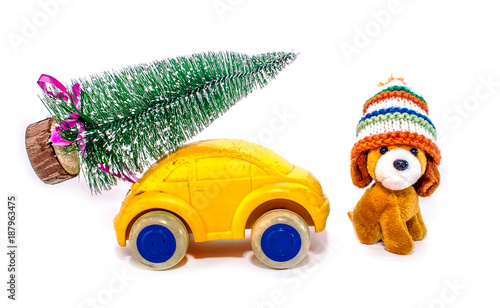 Children s car with a Christmas tree