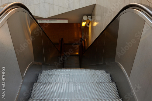 Empty escalator stairs in the metro station.