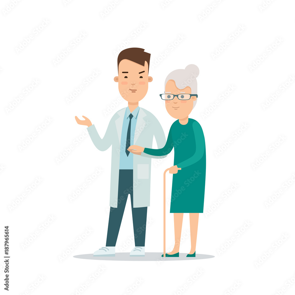 Flat doctor cares old woman health vector. Patient hospital Flat doctor cares old woman health vector. Patient hospital