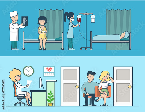 Linear flat Hospital clinic vector illustration. Room interior