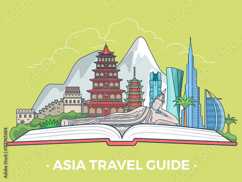 Asia travel tourism type banner flat style asian vector set