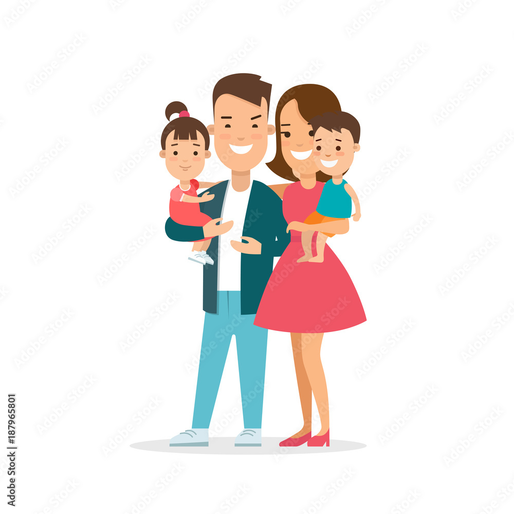 Flat Family children vector parenting illustration Mother father