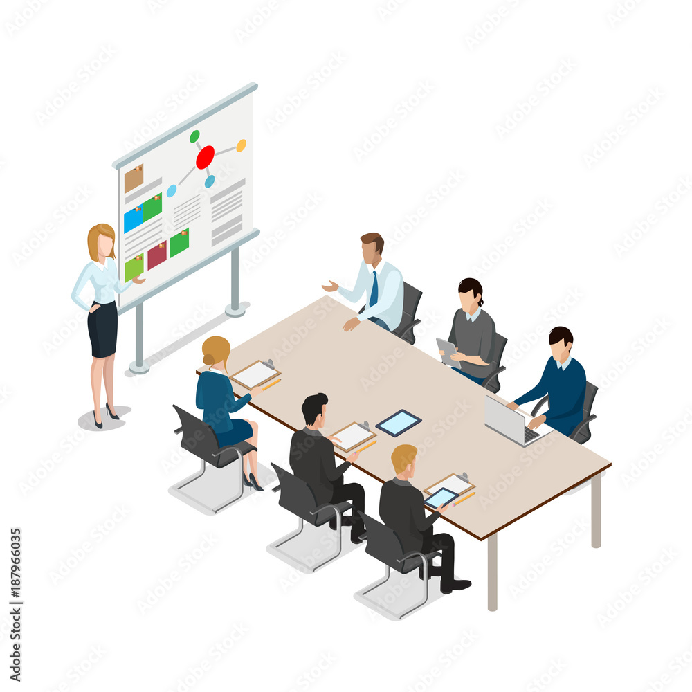 Meeting room presentation work flat vector isometric interior Meeting room presentation work flat vector isometric interior