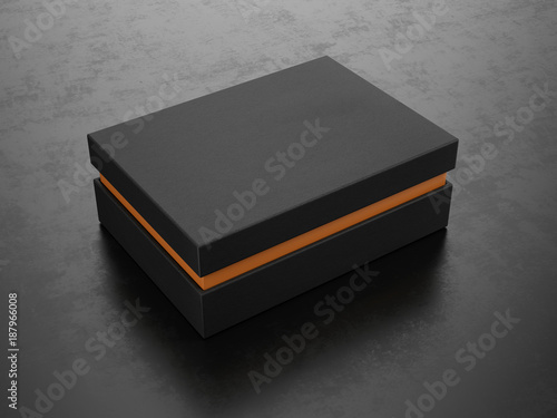 Closed Black Box on black background - Box Mockup, 3d rendering