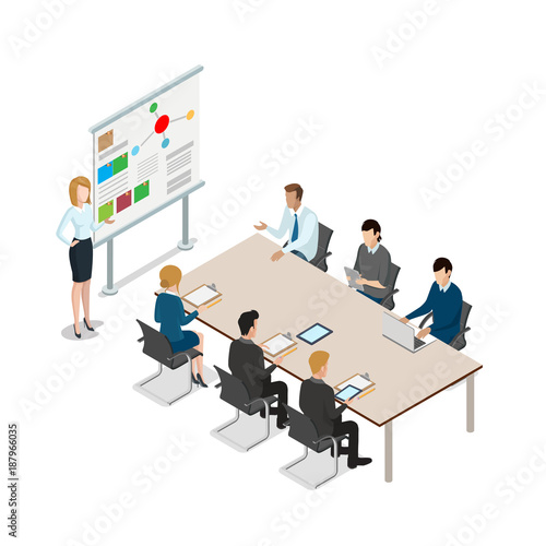 Meeting room presentation work flat vector isometric interior