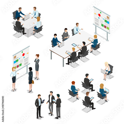 Meeting room presentation work flat vector isometric interior