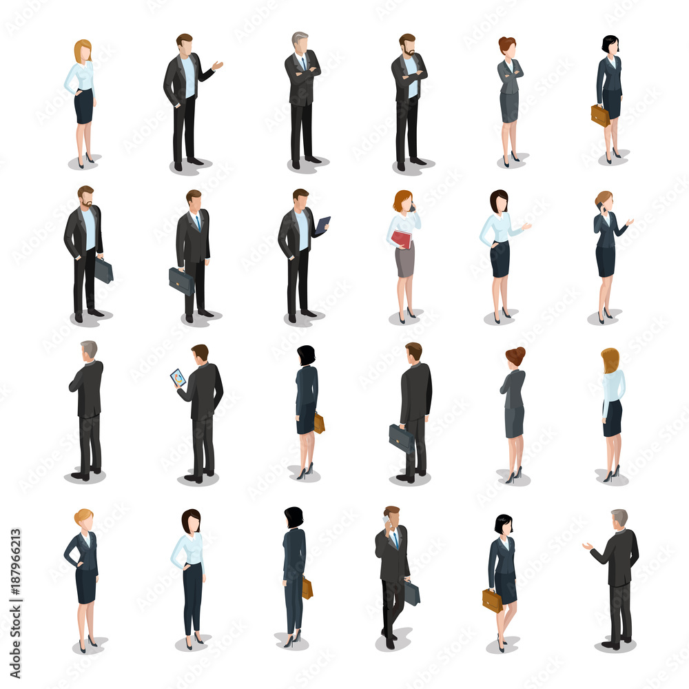 Flat isometric 3d business people characters vector icon set Flat isometric 3d business people characters vector icon set