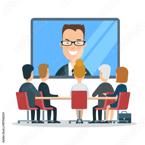 Flat vector online video business report meeting TV presentation