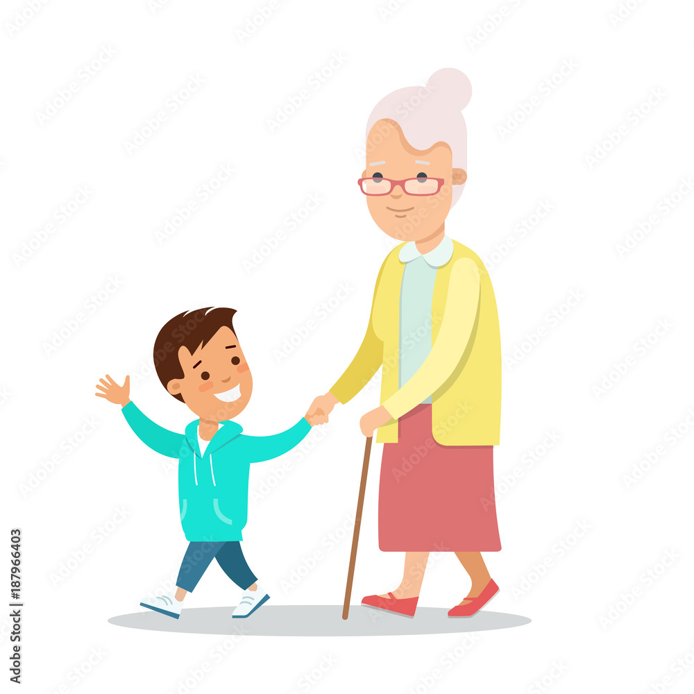 Flat Family character vector grandparents Grandmother grandson