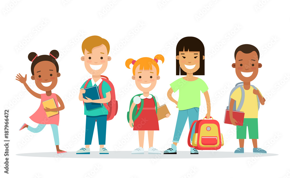 Happy children flat character vector set. Kids education Happy children flat character vector set. Kids education