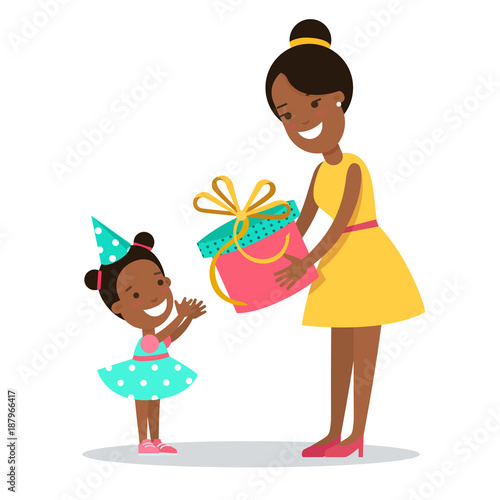 Flat Family children vector holiday. Mother present gift