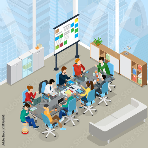 Meeting room presentation work flat vector isometric interior