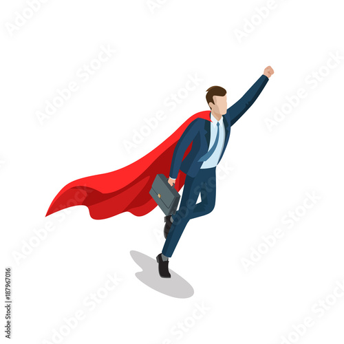 Flat isometric businessman superhero red cloak business vector