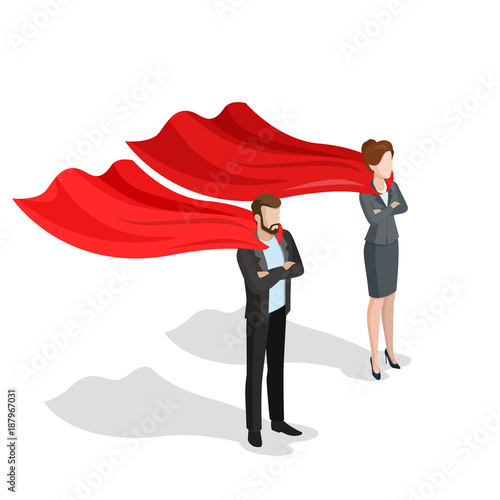 Flat isometric business people superhero red cloak vector icon