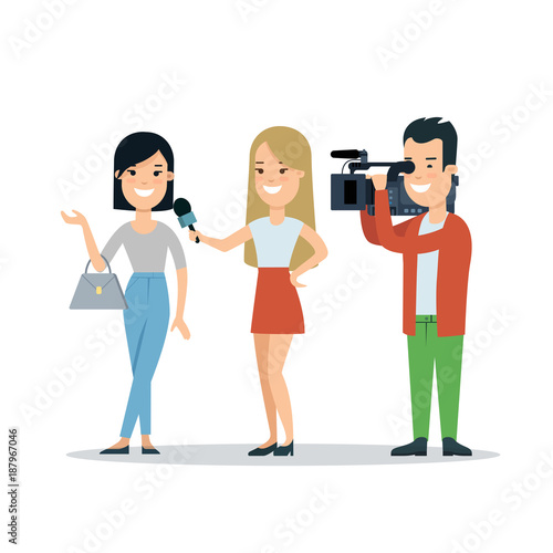 Media interview press woman celebrity vector Flat operator