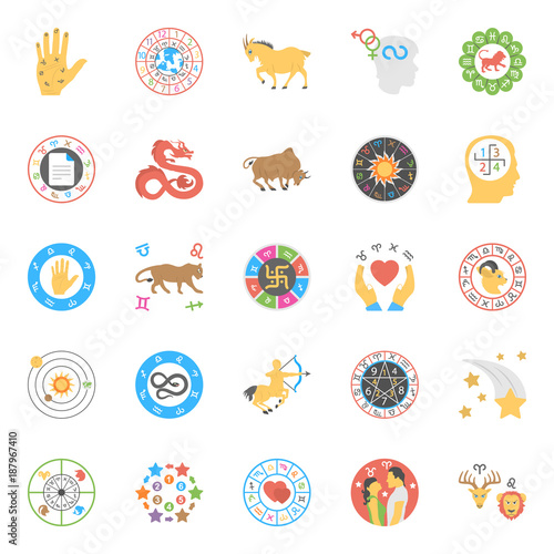 Creative Horoscope, Numerology and Astrology Flat Icons
