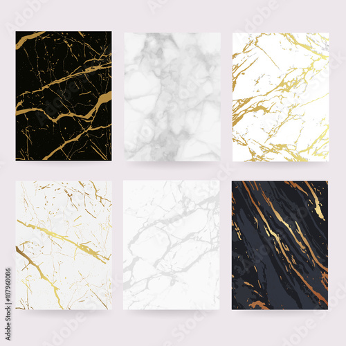 Trendy luxury Gold Marble Texture background cover design set for wedding card, Web banner,  Fashion brand cover and Packaging template