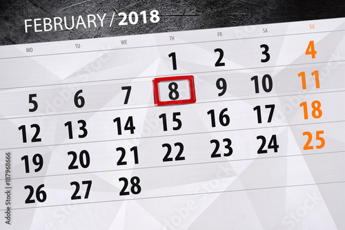 Background Daily Month Isolated Business Calendar Scheduler 2018 February 8 photo