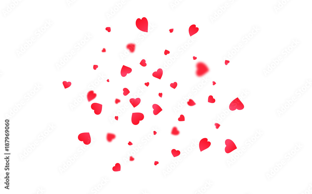 Heart confetti. Background for Valentines Day. Flying Valentine hearts